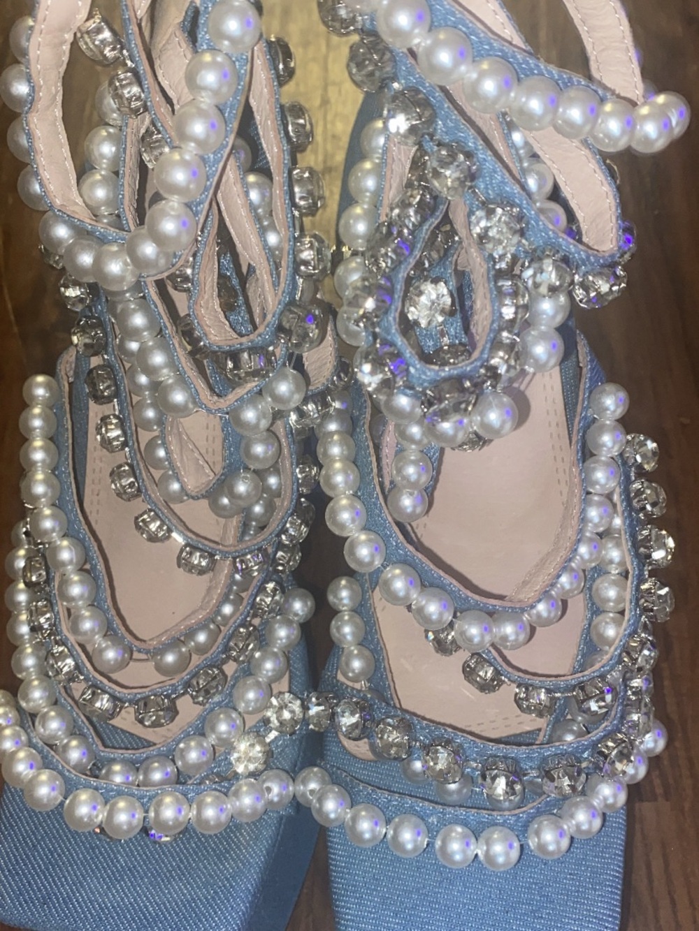 Pearl & Crystal Embellished Powder Blue Heels